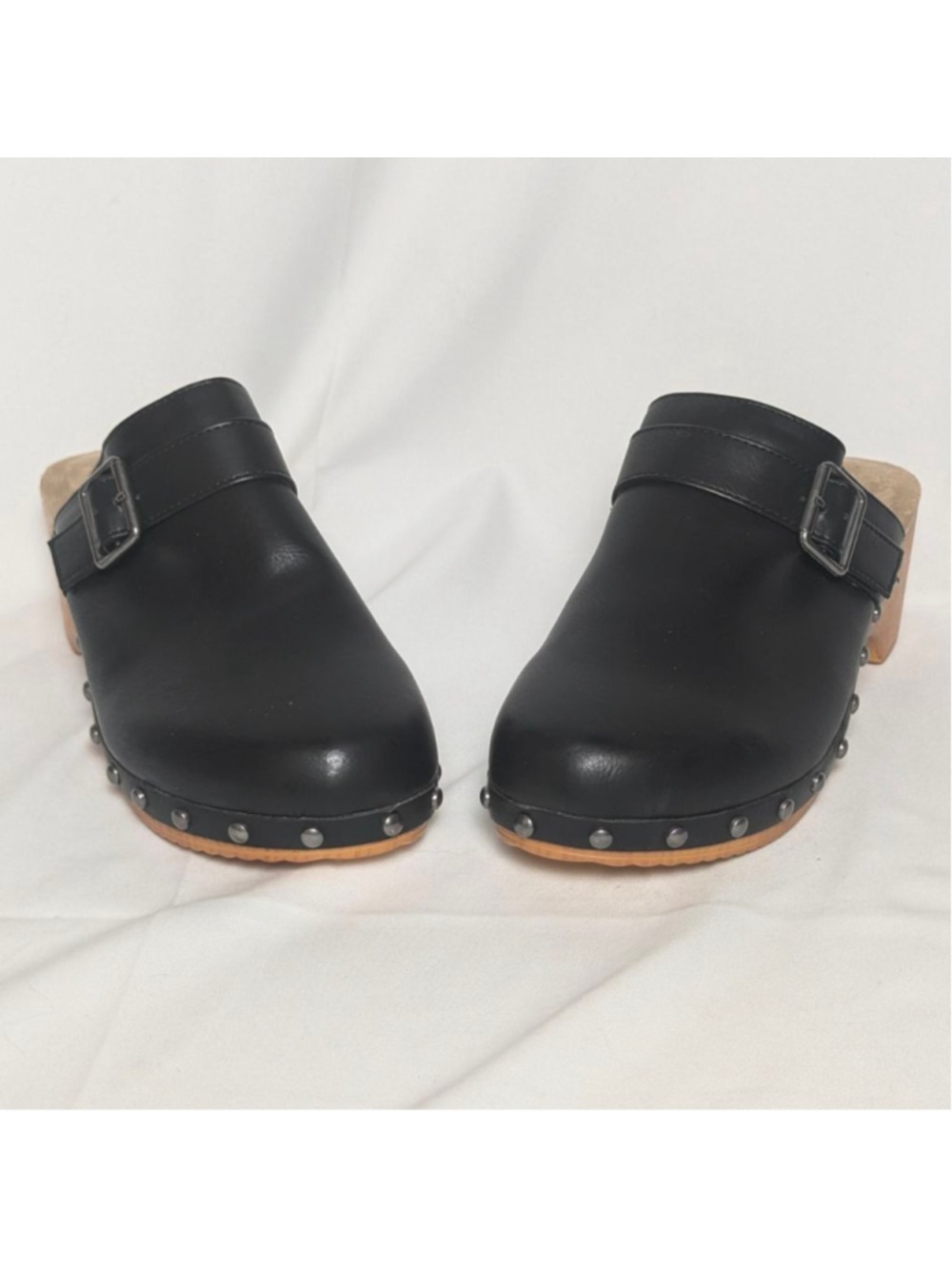 Mia Black Studded Wooden Clog Mules Size 8.5